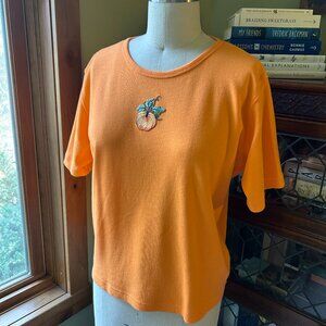 Las Olas Tee with Pumpkin Embroidered Applique Embellishment (NWOT)